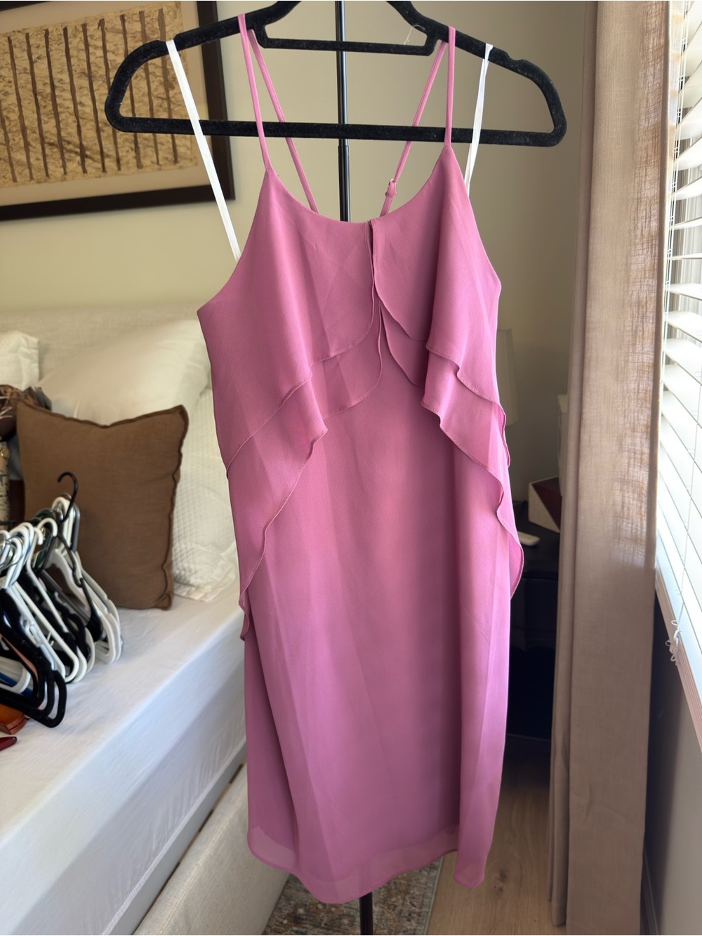 BCBGeneration Rose Pink Ruffle Mini Slip Dress